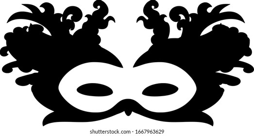  black Masquerade mask with feathers on white background. vector design . 