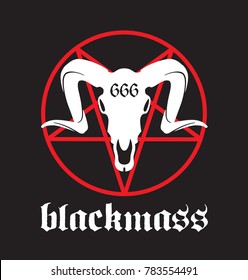 Black Mass design featuring pentagram and goat skull with 666 marking.