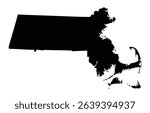 Black Massachusetts map on white vector background