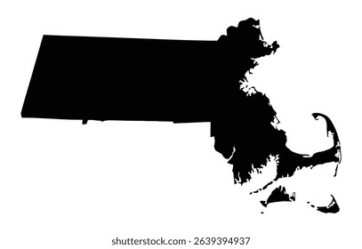 Black Massachusetts map on white vector background