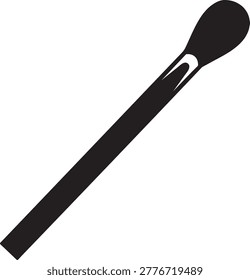 A black matchstick with a white tip on a transparent background