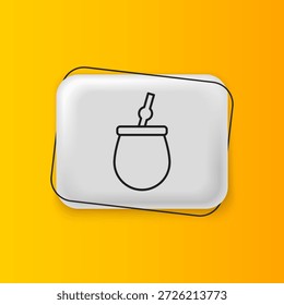 Black Mate tea icon isolated on yellow background. Silver rectangle button. Vector