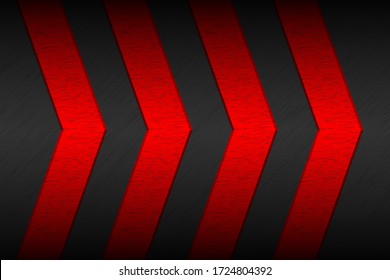 Fondo de material negro con flechas rojas y patrón metálico. Plantilla moderna para su negocio y proyectos. Fondo de pantalla panorámica abstracto vectorial