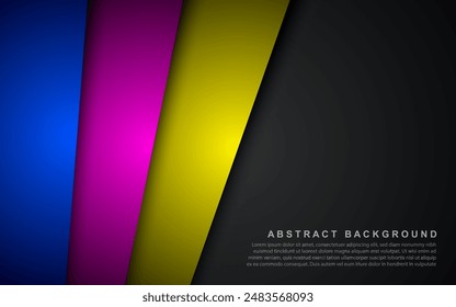 Black material background with stripes in cmyk colors. Print banner designs for your business. Abstract vector illustration