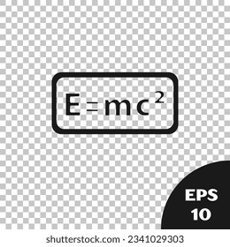 Black Math system of equation solution icon isolated on transparent background. E equals mc squared equation on computer screen.  Vector