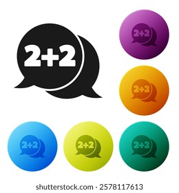 Black Math system of equation solution on speech bubble icon isolated on white background. Set icons in color circle buttons. Vector Illustration