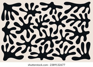 black matisse patern, set of organic shapes in modern style, seamless pattern background, vector abstract botanical flower collection design, blobs Matisse abstract nature leaf wallpaper
