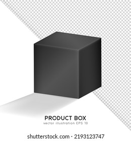 Black matte isometric rectangular box for product presentation (cosmetic, medicals, etc.) Vector empty container mockup. 3D realistic packaging, shipping case, cube template for your design