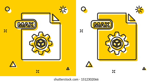 Black MAX file document. Download max button icon isolated on yellow and white background. MAX file symbol. Random dynamic shapes. Vector Illustration