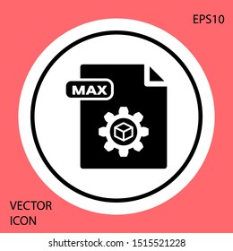 Black MAX file document. Download max button icon isolated on red background. MAX file symbol. White circle button. Vector Illustration