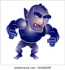 Black Mean Man Bad Guy With 4 Arms and Big Muscles Cartoon Vector
