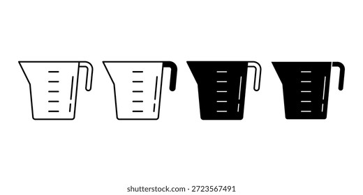 Paquete de iconos de taza medidora negra para medir ingredientes en actividades de horneado y cocina. Adecuado para recetarios, blogs de alimentos y necesidades de diseño culinario.