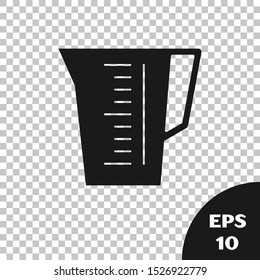 Black Measuring cup to measure dry and liquid food icon isolated on transparent background. Plastic graduated beaker with handle.  Vector Illustration