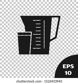 Black Measuring cup to measure dry and liquid food icon isolated on transparent background. Plastic graduated beaker with handle.  Vector Illustration