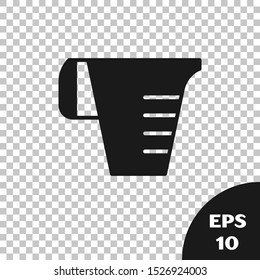 Black Measuring cup to measure dry and liquid food icon isolated on transparent background. Plastic graduated beaker with handle.  Vector Illustration