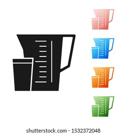Black Measuring cup to measure dry and liquid food icon isolated on white background. Plastic graduated beaker with handle. Set icons colorful. Vector Illustration