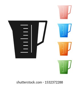Black Measuring cup to measure dry and liquid food icon isolated on white background. Plastic graduated beaker with handle. Set icons colorful. Vector Illustration
