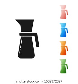 Black Measuring cup to measure dry and liquid food icon isolated on white background. Plastic graduated beaker with handle. Set icons colorful. Vector Illustration