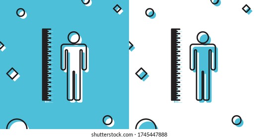 Schwarzes Symbol für die Körpergröße, isoliert auf blauem und weißem Hintergrund. Zufällige dynamische Formen. Vector Illustration
