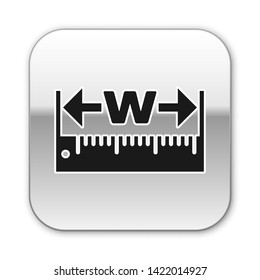 Black The measuring height and length icon isolated on white background. Ruler, straightedge, scale symbol. Silver square button. Vector Illustration