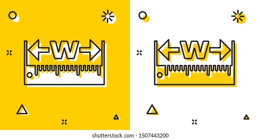 Black The measuring height and length icon isolated on yellow and white background. Ruler, straightedge, scale symbol. Random dynamic shapes. Vector Illustration