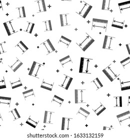 Black The measuring height and length icon isolated seamless pattern on white background. Ruler, straightedge, scale symbol. Geometrical instruments.  Vector Illustration