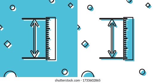 Black The measuring height and length icon isolated on blue and white background. Ruler, straightedge, scale symbol. Geometrical instruments. Random dynamic shapes. Vector Illustration