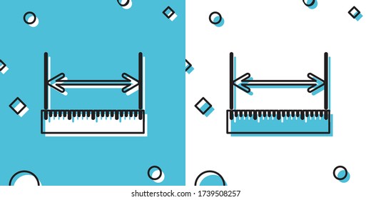 Negro Icono de altura y longitud de medida aislado en fondo azul y blanco. Símbolo de escala de regla, directo. Formas dinámicas aleatorias. Ilustración vectorial