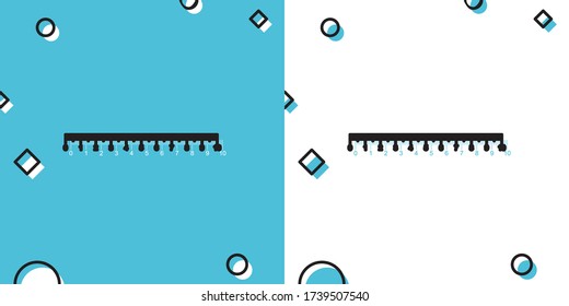 Black Measuring scale, markup for rulers icon isolated on blue and white background. Size indicators. Different unit distances. Random dynamic shapes. Vector Illustration