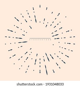 Black Measuring scale, markup for rulers icon isolated on beige background. Size indicators. Different unit distances. Abstract circle random dots. Vector Illustration