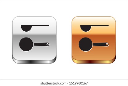 Black Measuring spoon icon isolated on white background. Silver-gold square button. Vector Illustration