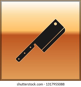 Black Meat chopper icon isolated on gold background. Kitchen knife for meat. Butcher knife. Vector Illustration