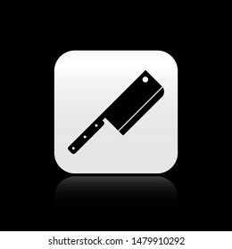 Black Meat chopper icon isolated on black background. Kitchen knife for meat. Butcher knife. Square button vector Illustration