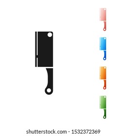 Black Meat chopper icon isolated on white background. Kitchen knife for meat. Butcher knife. Set icons colorful. Vector Illustration