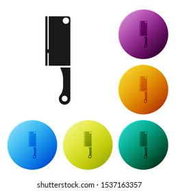Black Meat chopper icon isolated on white background. Kitchen knife for meat. Butcher knife. Set icons colorful circle buttons. Vector Illustration