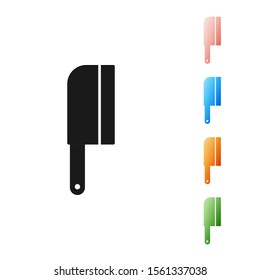 Black Meat chopper icon isolated on white background. Kitchen knife for meat. Butcher knife. Set icons colorful. Vector Illustration