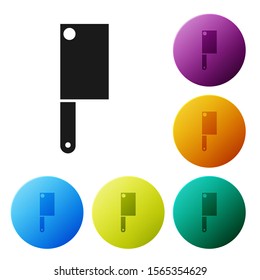 Black Meat chopper icon isolated on white background. Kitchen knife for meat. Butcher knife. Set icons colorful circle buttons. Vector Illustration