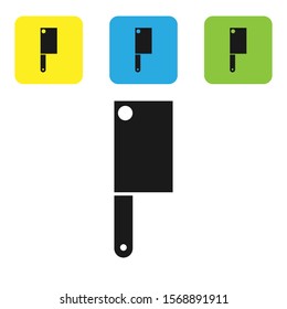 Black Meat chopper icon isolated on white background. Kitchen knife for meat. Butcher knife. Set icons colorful square buttons. Vector Illustration