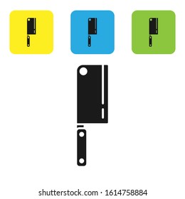 Black Meat chopper icon isolated on white background. Kitchen knife for meat. Butcher knife. Set icons colorful square buttons. Vector Illustration