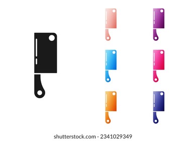 Icono del helicóptero de la carne negra aislado en fondo blanco. Cuchillo de cocina para carne. Cuchillo de carnicero. Feliz fiesta de Halloween. Indique los iconos en colores. Vector