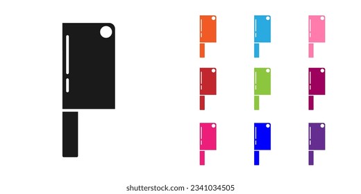 Icono del helicóptero de la carne negra aislado en fondo blanco. Cuchillo de cocina para carne. Cuchillo de carnicero. Feliz fiesta de Halloween. Indique los iconos en colores. Vector