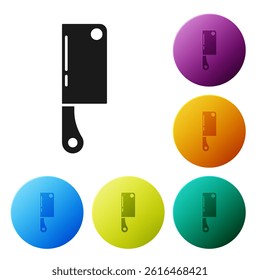 Black Meat chopper icon isolated on white background. Kitchen knife for meat. Butcher knife. Happy Halloween party. Set icons in color circle buttons. Vector