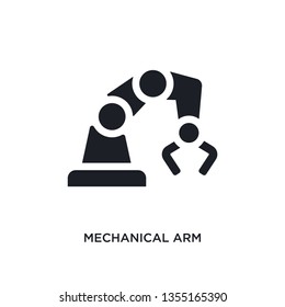 black mechanical arm isolated vector icon. simple element illustration from artificial intelligence concept vector icons. mechanical arm editable black logo symbol design on white background. can be