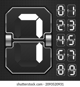 Black mechanical scoreboard with different numbers. Flip clock showing how much time: hours, minutes and seconds.