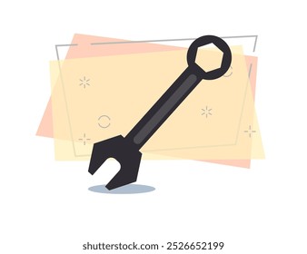 Black mechanical wrench illustration. Instrument, fixing, equipment. Engineering concept. Vector illustration can be used for topics like repair, service, tools