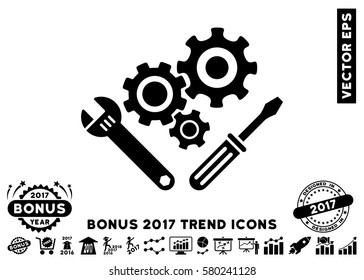Black Mechanics Tools pictogram with bonus 2017 year trend pictograph collection. Vector illustration style is flat iconic symbols, white background.