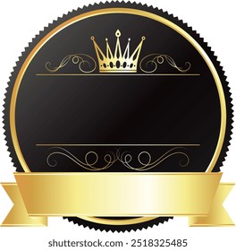 Black medal banner with gold ribbon and crown