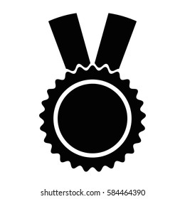 Black medal icon. Flat vector cartoon illustration. Objects isolated on a white background.