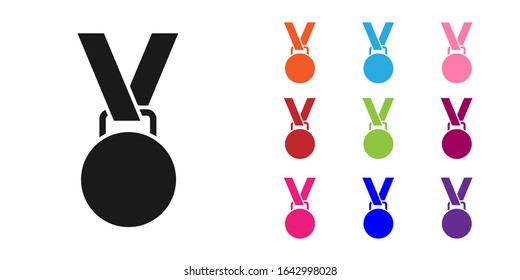 Black Medal icon isolated on white background. Winner symbol. Set icons colorful. Vector Illustration