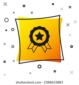 Black Medal icon isolated on white background. Winner symbol. Yellow square button. Vector